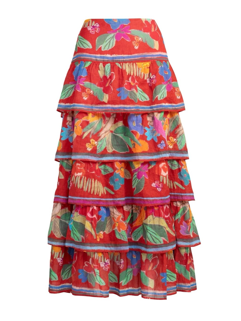 Marie Oliver Red Floral Tiered Midi Skirt